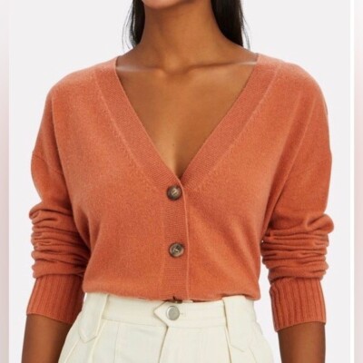InterMix Women's Cashmere Cardigan Burnt Orange Buttons V-Neck Sz - Main Image
