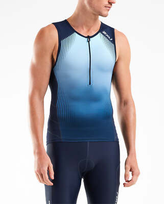 New 2XU Men Perform Front Zip Tri Singlet XL Triathlon Top Race Train MT5530a