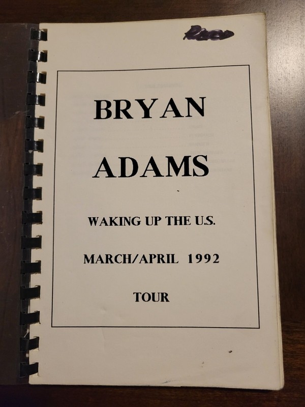 Bryan Adams 1992 Tour Itinerary-Walking up the US Tour 2-NOT SOLD TO THE PUBLIC