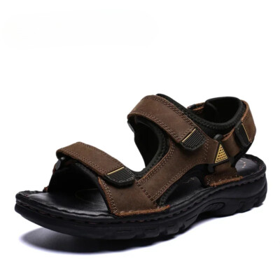 Men Genuine Leather Sandals Breathable Comfort Beach Slipper Soft Flat Sneakers