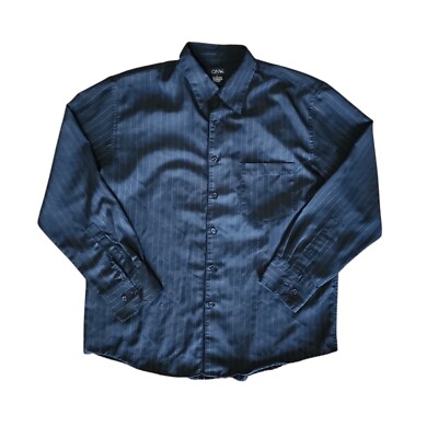 GNW Shirt Mens Size L Large Black Pinstriped Long Sleeve Collared Button Down
