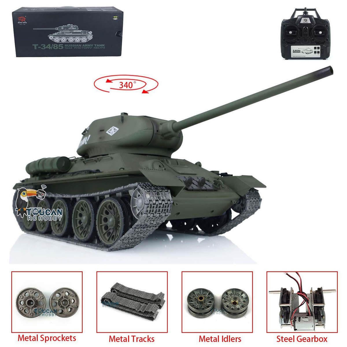 【ジャンク】 ヘンロン RUSSIAN ARMY TANK T-34/85 1/16 7.0 Upgraded Henglong Soviet T34-85 RTR RC Tank Model 3909 w