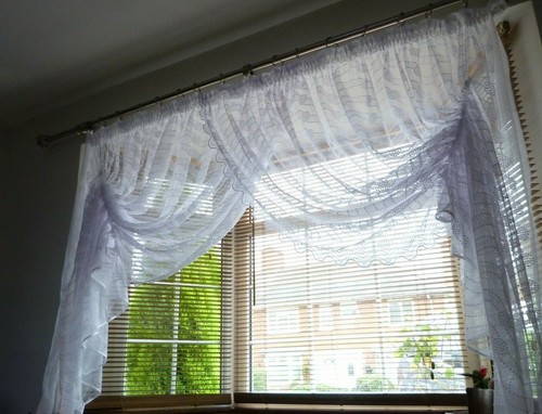 Cortinas de ventana transparentes bordadas de encaje 300x150 cm cuerdas de tracción BLANCAS - Imagen 5 de 5