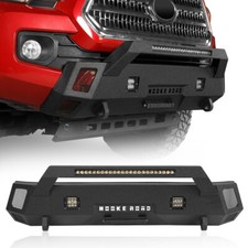 OFF-ROAD BLACK STEEL STUBBY FRONT BUMPER REPLACE FIT 16-23 TOYOTA TACOMA 3RD GEN