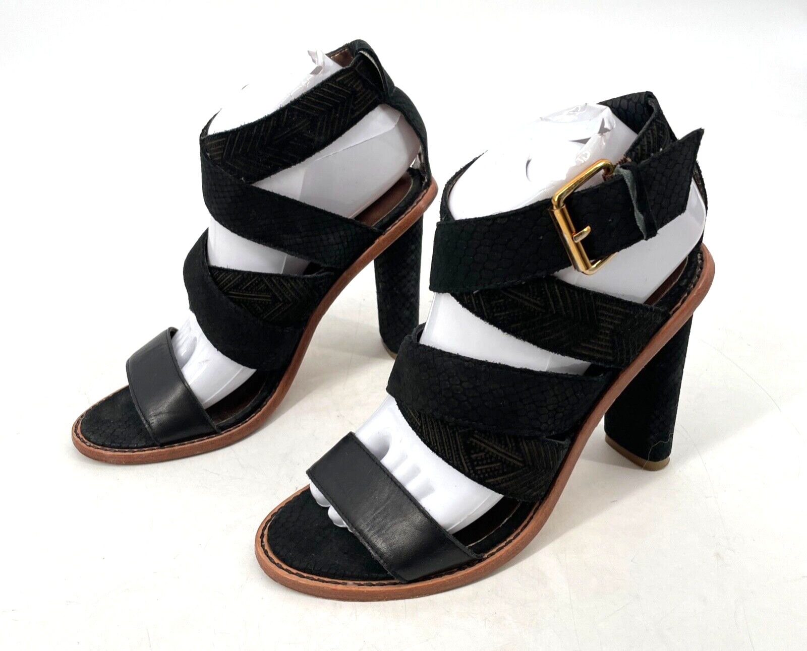 APL Cynthia Vincent sandali donna 7 neri pelle cinturino testurizzato tacco 4" fibbia