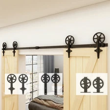 CCJH 4-20FT Sliding Barn Door Hardware Basic Black Roller Kit Single/Double Door