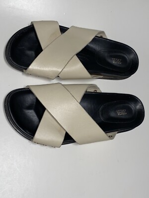 ★ZARA★ FLAT CRISS-CROSS LEATHER SLIDER SANDALS Criss-cross Slides SG-1034