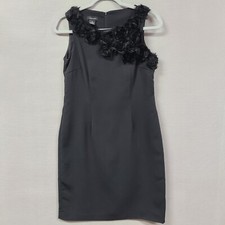 Spense Black Dress Womens size 6 Sleeveless Sheath Raw Edge Flower Applique 
