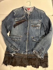 Mossimo Denim Jean Jacket Women  s Distressed Sz L     