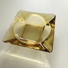 ~ Vintage Glass Ashtray Amber Colored 4.5” Square