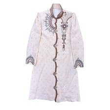 Men  s Sherwani Long Sleeved Ivory Cream Asian Wedding Outfit Formal Small/Medium