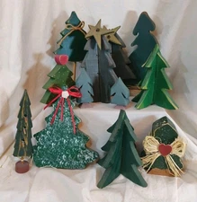 Lot Of 12 Assorted Wooden Christmas/Decorative Trees 3"-9" 