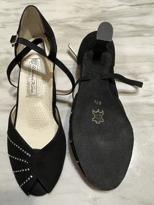Werner Kern Women's Black, goat suede ,Ballroom Dance Shoes 8 Rhinestone Detail