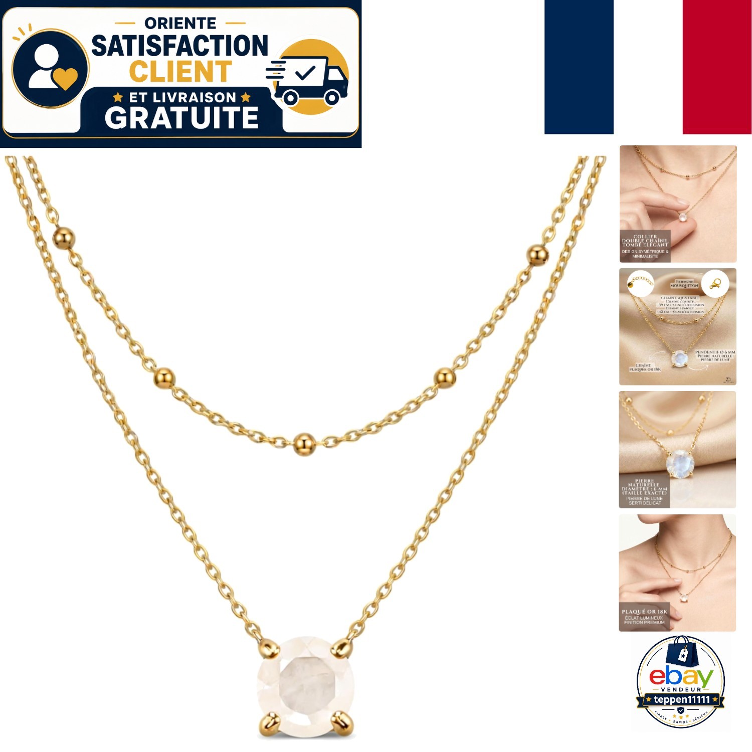 Collier bohème pierre de lune et or pour vos tenues d'été