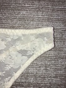 Vintage Christian Dior Ivory Sheer Lace Thong Nylon Hi Cut Legs Sissy Panties S