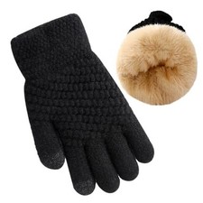 Kids Winter Gloves for Boys Girls, Warm Winter Gloves for Kid, Knit Black