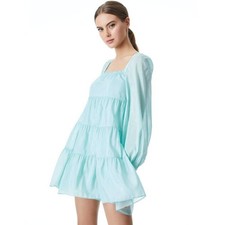 $330 - Alice + Olivia - Blue Rowen Tiered Long Sleeve Tunic Dress - Size Large