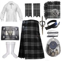 10 Pcs Set Highland Scottish Men's Kilt Gary Tartan 5 Yards