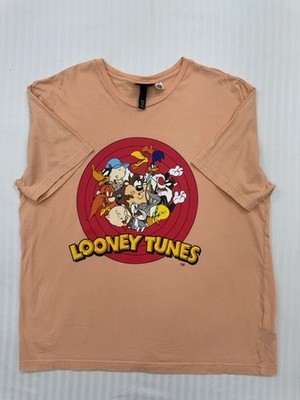 H&M Mens T Shirt XL Brown Looney Tunes Graphic Print Crew Neck