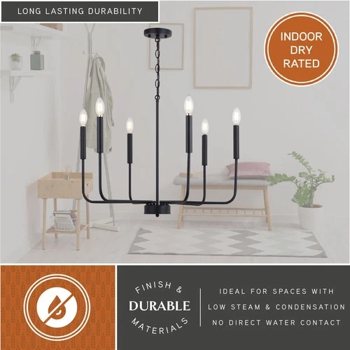 Vaxcel Lighting H0297 6 Light 26"W Taper Candle Style Chandelier - Black - Picture 7 of 11