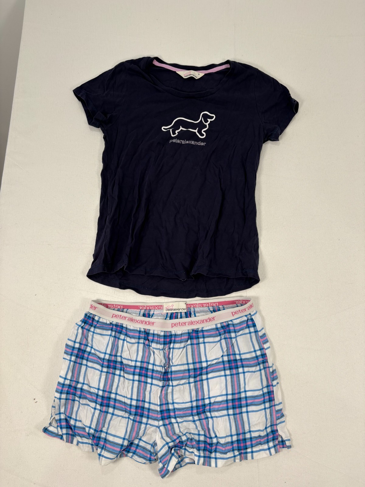 Peter Alexander 2-Piece Pyjamas Set T-Shirt & Shorts Womens Small Navy Dachshund