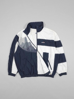 90s Ellesse Geometric Waves Track Jacket   White Navy Grey   Fits M, L, XL