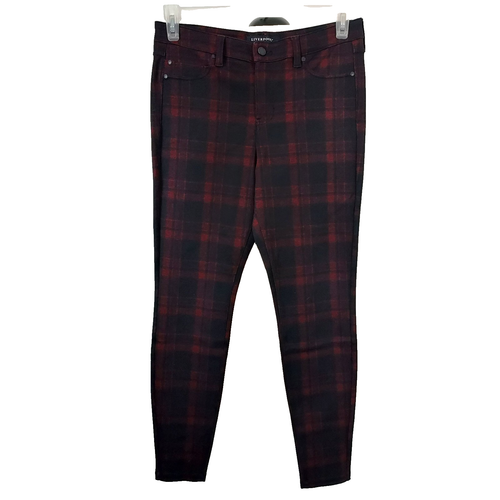 Liverpool Legging Skinny Pants Size 8/29 Red Black Plaid Comfy Stretch Pockets - Picture 1 of 16