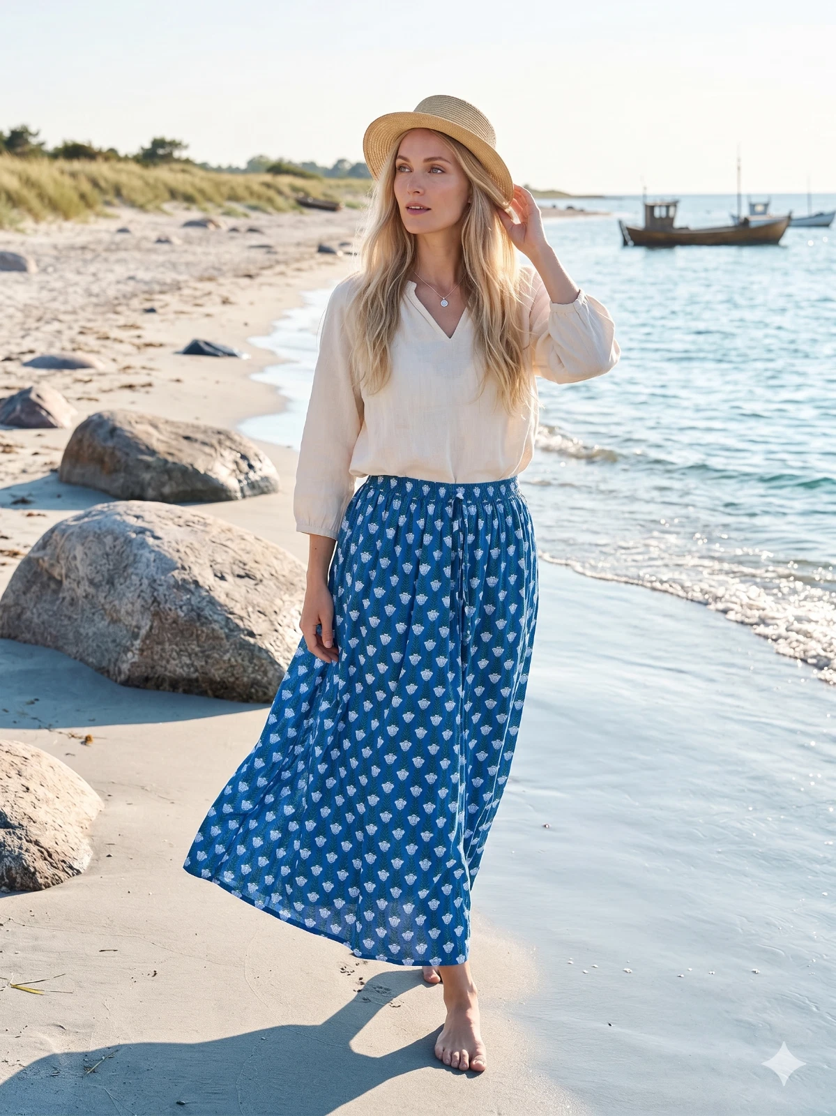 Indian Long Blue 100% Cotton Floral Skirt Women's Clothing Partywear Skirt US