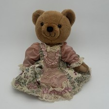 VTG ANCO Articulated Teddy Bear 14 1991 Floral Dress Lace Country Cottagecore