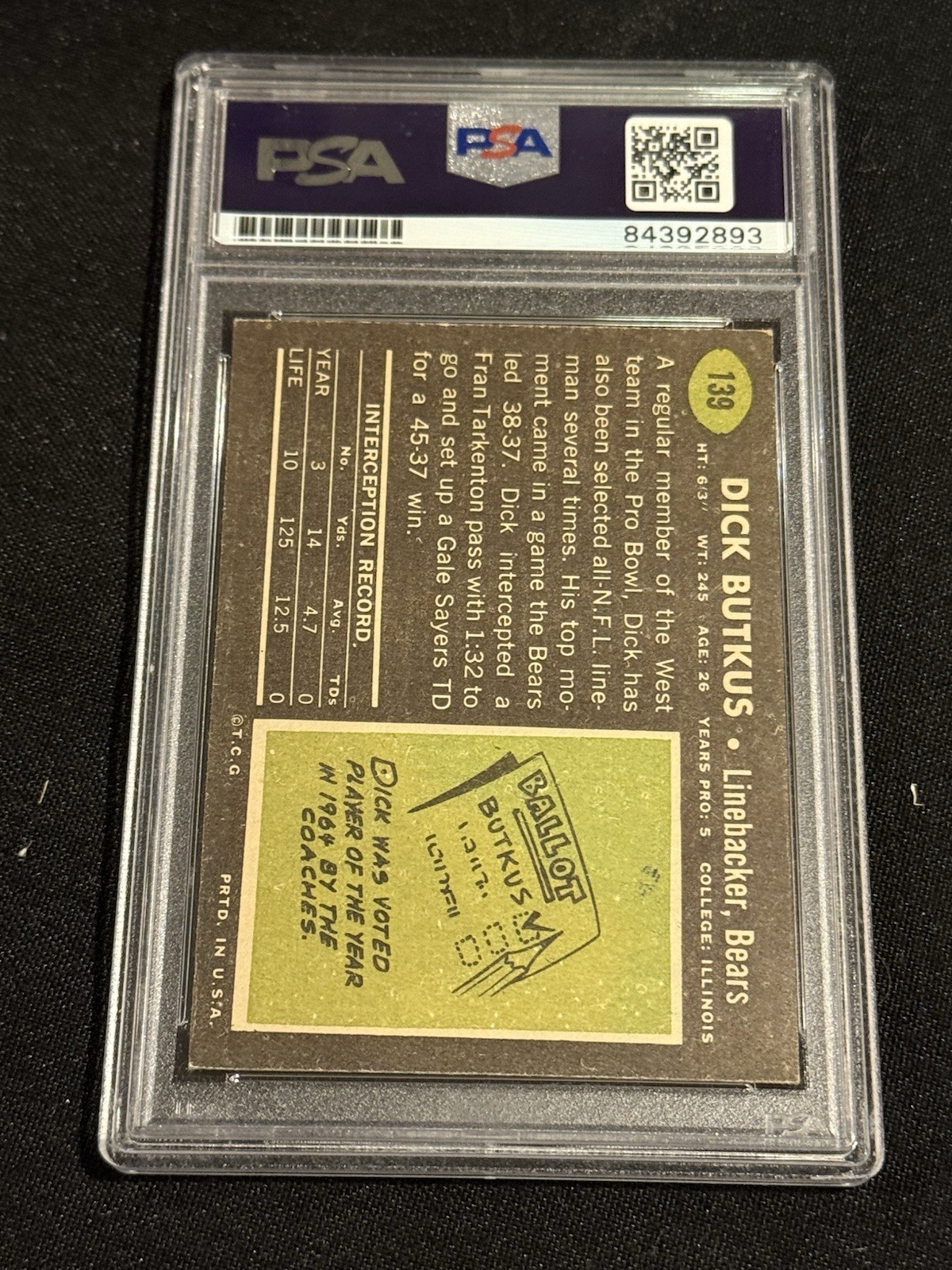 PSA DNA 1969 Topps Football Dick Butkus Auto #139 Vintage PSA Authentic view 6