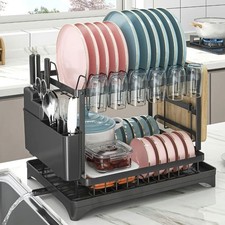 2 Tier Dish Drainer Rack Storage Drip Tray Sink Drying Draining Plate Bowl Rack