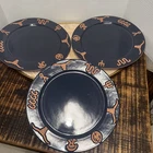 Frankoma Ranch 10.5 Dinner Plates Set of 3 Navy Longhorn Brands Vintage