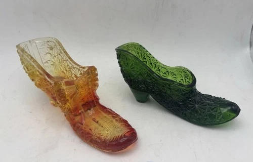 Vintage Art Glass Shoes 5” Long