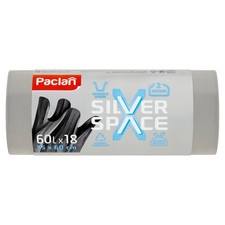 Paclan Silver Space M&uuml;llbeutel 60L 18 Stk mit Zugband Rei&szlig;fest Abfalls&auml;cke
