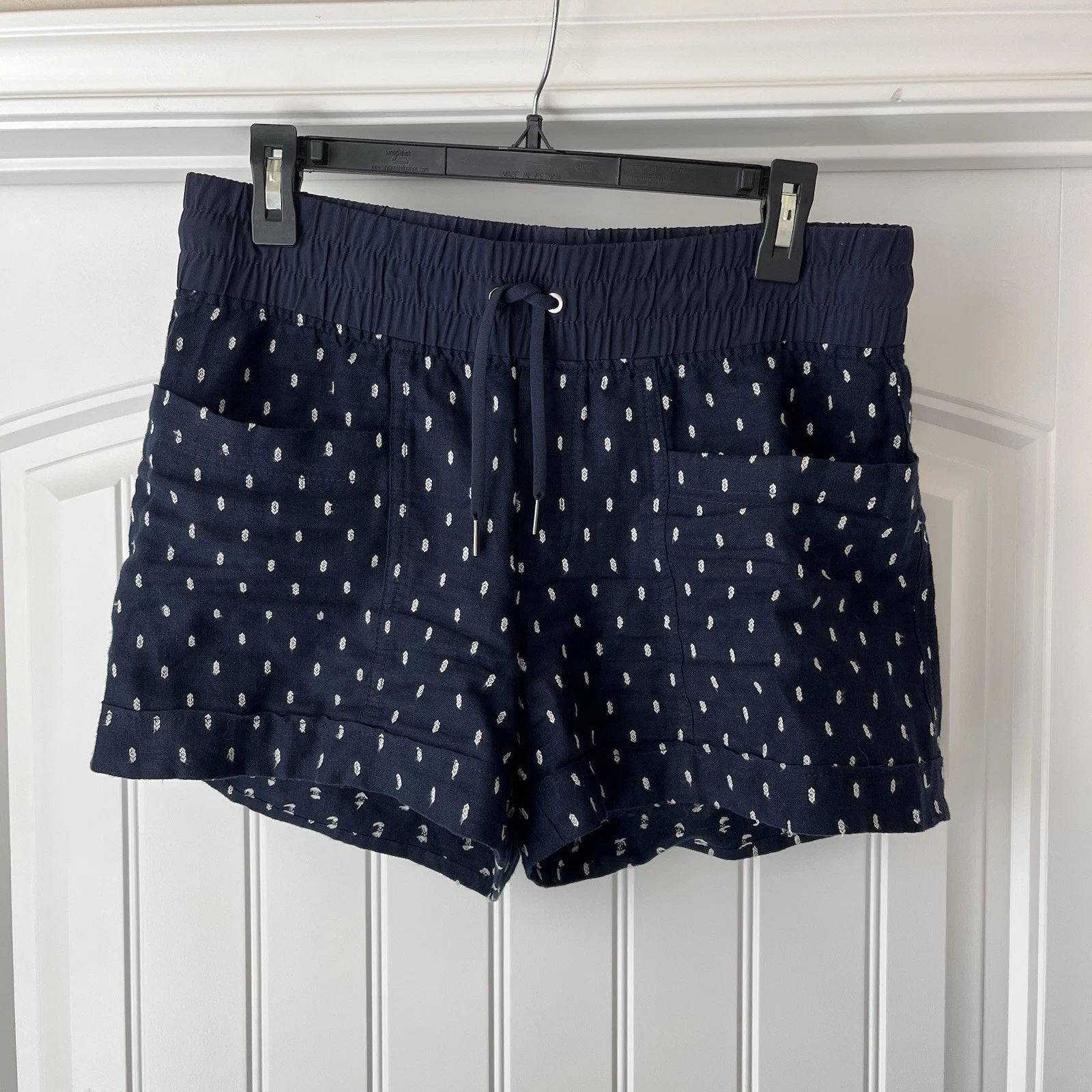 Athleta Cabo Tide Linen Shorts Size 8 Navy Boho Beach Summer Casual Drawstring