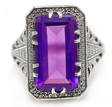 4CT Natural Amethyst 925 Solid Sterling Silver Art Deco Ring Jewelry Sz 6 FB9-7