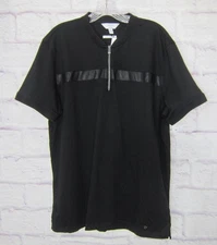 Calvin Klein Body Fit Liquid Touch 1/4 Zip Top Black Faux Leather Trim sz L New!