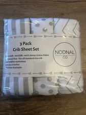 3-Pack Nodnal Co White/Gray Fitted Crib Sheet Set 100 Jersey Cotton Unisex Baby