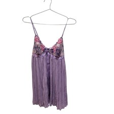 RARE Victoria's Secret Purple Floral Embroidery Pleated Babydoll Lingerie Medium