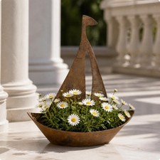 Sailboat Planter Coastal Flower Pot Weathered for Porch