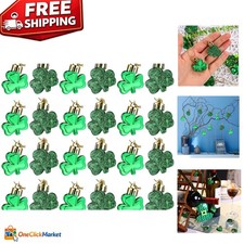 Lucky Shamrock Ornaments - 24 Glossy Green Trefoils for St. Patrick's Day Decor