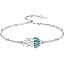 Sterling Silver Jellyfish Anklet With Turquoise Inlay Adjustable Chain