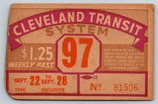 Cleveland Transit System 1946 Vintage Weekly Pass Transit Ticket (#54)