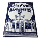 Vintage White Castle Porcelain Sign - Food Burgers Restaurant Drive Thru Sign
