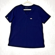 FIGS Technical Collection Women's V-Neck Scrub Top Navy Solid LG Modern Clinical