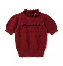 Janie And Jack Sweater Girls 5 Red Ruffle Mock Neck Short Sleeve Knit Top