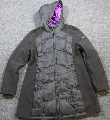 Guess Coat Womens Large Gray Quilted Softshell Hooded Full Zip Pockets Warm