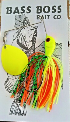 NEW! TWO 3/4 OZ BASS BOSS THUMPER SPINNER BAITS- BIG CHARTREUSE COLORADO BLADE
