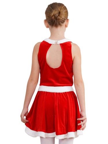 Girls Dress Up Cutout Christmas Dress Round Neck Santa Costume Striped Xmas - Picture 7 of 22