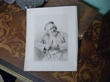 Engraving "Sailor rolling a cigarette" 19th century engraving